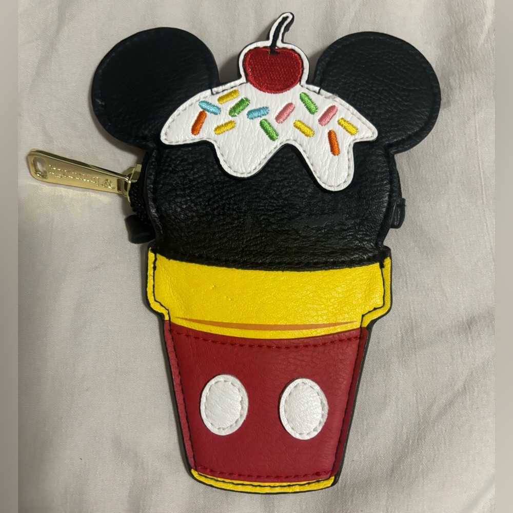 Disney & Loungefly Mickey Mouse Ice Cream Cone Keychain Case Coin